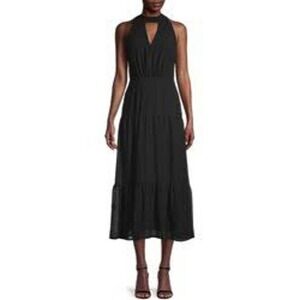 Sam Edelman Solid-Hued Halter Tiered Maxi Halter Neck Cut Out Dress